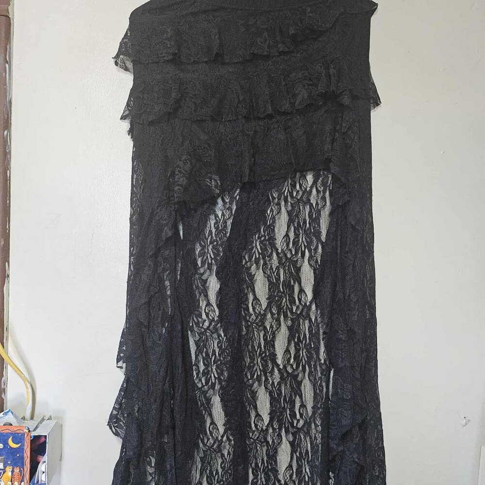 SHEIN ICON Black Lace High Low Tiered Skirt | Size M - Picture 7 of 8